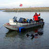 19-ft boat (7-person/1000-lb limit) has a walk-through window with a full canopy; 150hp & 8hp motors. 25Km range radar unit, high resolution sonar, TR-1 autopilot connected to Garmin GPS 4208 for transect survey techniques, Fugawi software navigation tools and unique river bathymetry data, high range VHF radio.